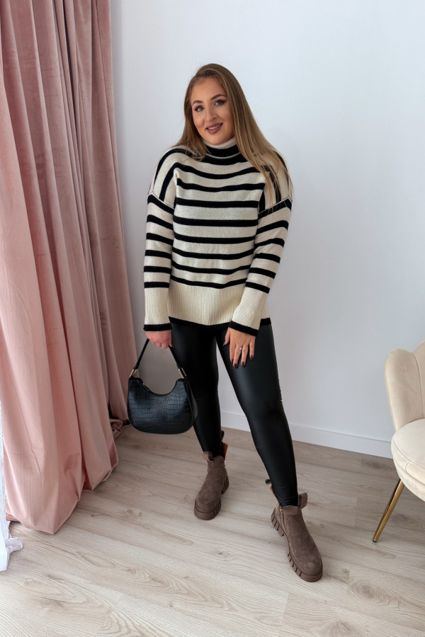 Oversizowy golf w paski Louise - krem 4