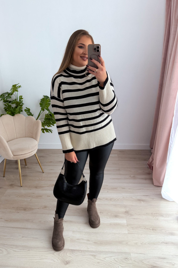 Oversizowy golf w paski Louise - krem 10