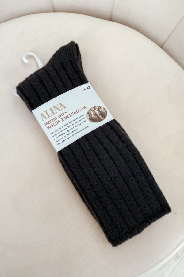 Skarpety w prążki wełna MERINO - grafit 1