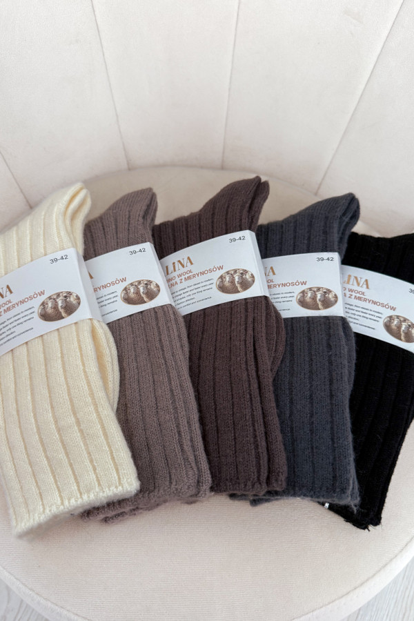 Skarpety w prążki wełna MERINO - grafit 2