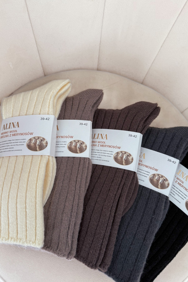 Skarpety w prążki wełna MERINO - grafit 3