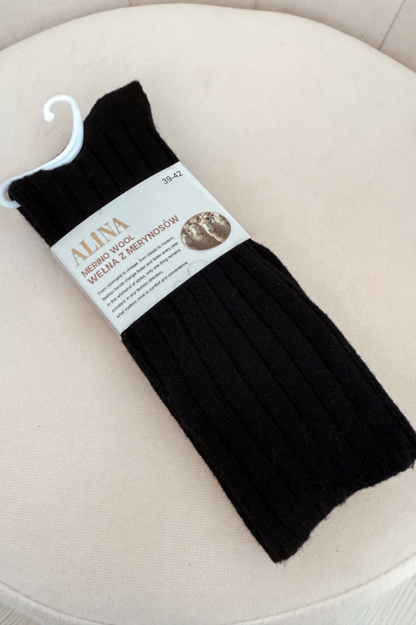 Skarpety w prążki wełna MERINO - czarne 2