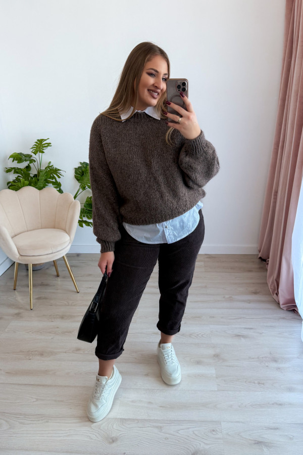 Spodnie sztruksowe mom fit Adelinda - czekolada 2