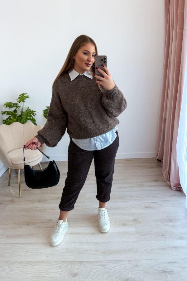 Spodnie sztruksowe mom fit Adelinda - czekolada 5
