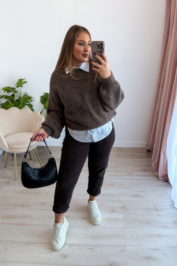Spodnie sztruksowe mom fit Adelinda - czekolada 6