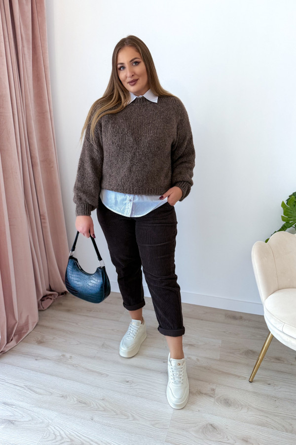 Spodnie sztruksowe mom fit Adelinda - czekolada 8