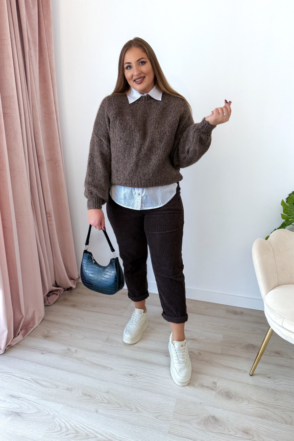 Spodnie sztruksowe mom fit Adelinda - czekolada
