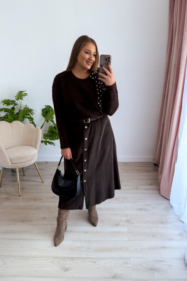 Sweter z wiązaniem na ramieniu Ariande - czekolada 8