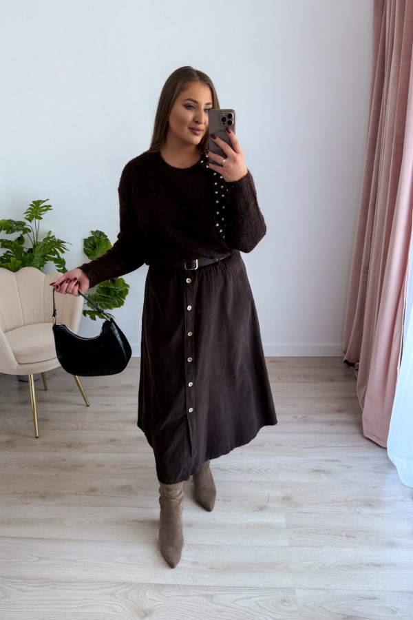 Sweter z wiązaniem na ramieniu Ariande - czekolada 9
