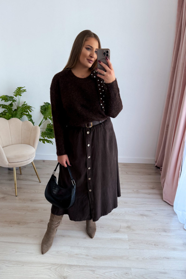 Sweter z wiązaniem na ramieniu Ariande - czekolada 11