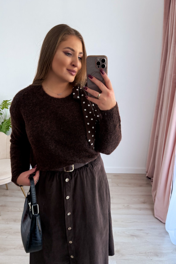 Sweter z wiązaniem na ramieniu Ariande - czekolada 12