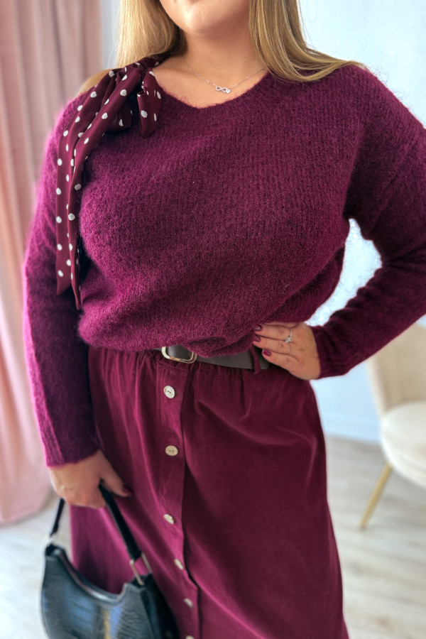 Sweter z wiązaniem na ramieniu Ariande - śliwka 1