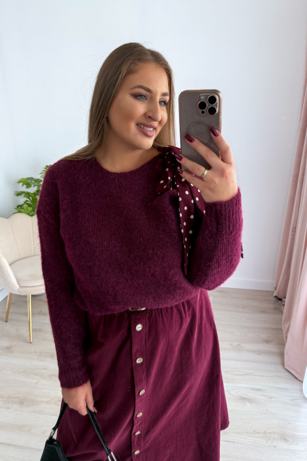 Sweter z wiązaniem na ramieniu Ariande - śliwka 3