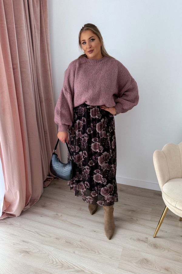 Spódnica maxi siateczkowa czarna w fioletowe róże Mariella 3