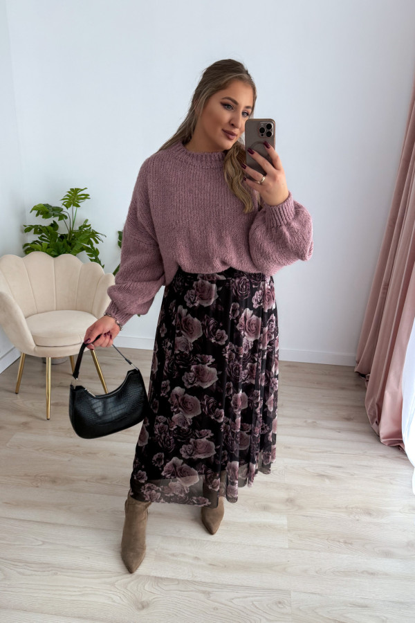 Spódnica maxi siateczkowa czarna w fioletowe róże Mariella 7