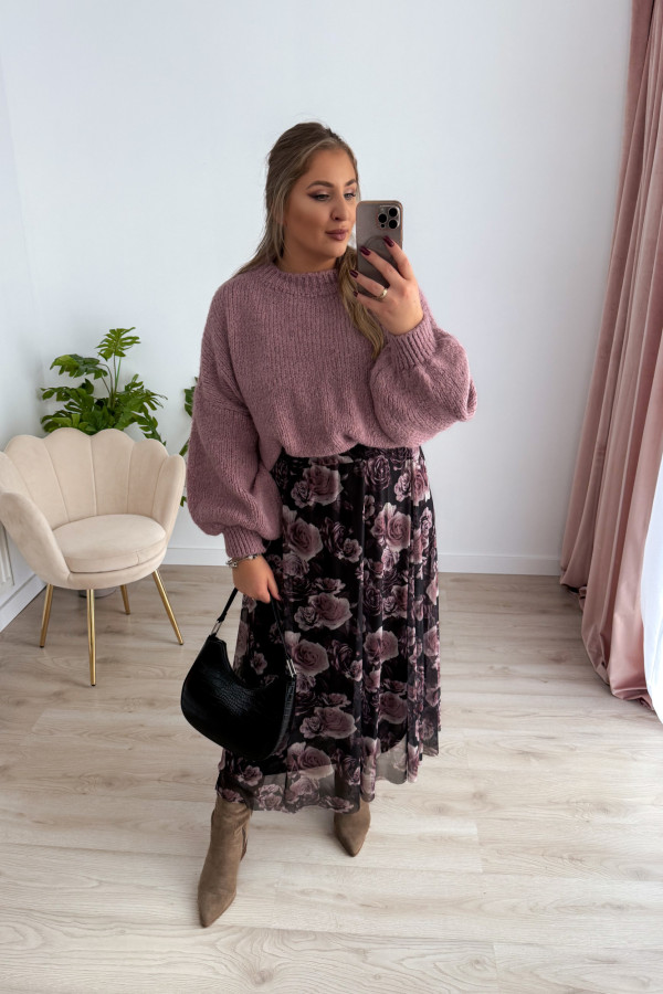 Spódnica maxi siateczkowa czarna w fioletowe róże Mariella 9