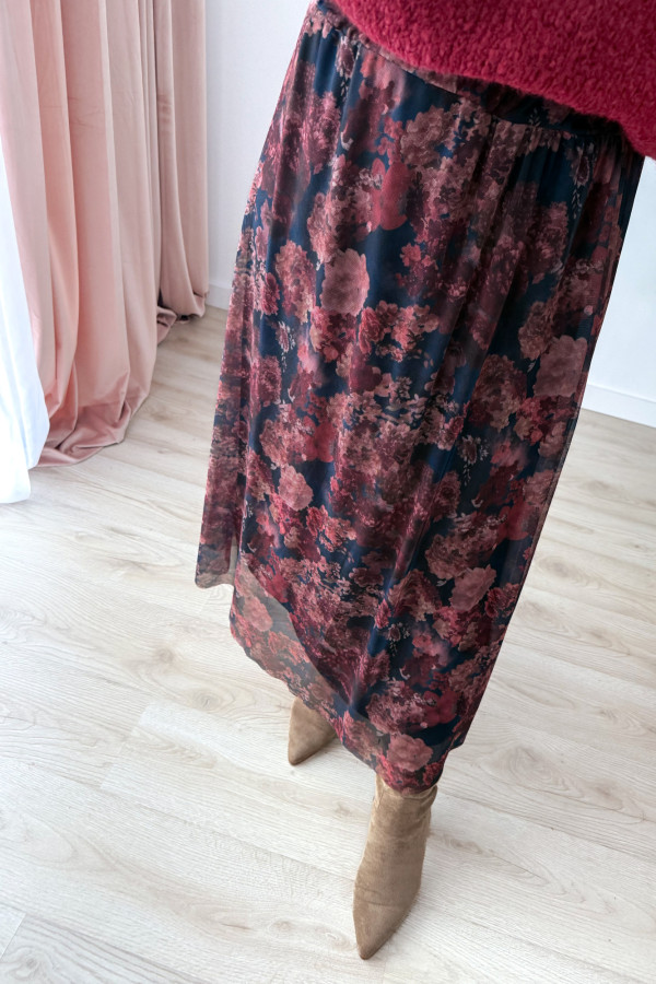 Spódnica maxi siateczkowa czarna w jesienne kwiaty Mariella 1