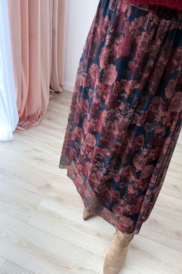 Spódnica maxi siateczkowa czarna w jesienne kwiaty Mariella 2