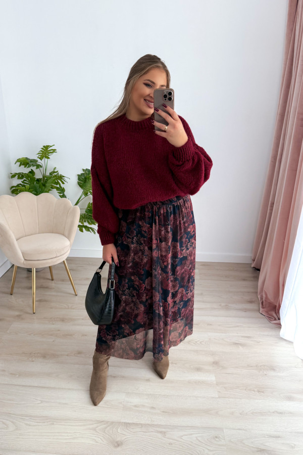 Spódnica maxi siateczkowa czarna w jesienne kwiaty Mariella 4