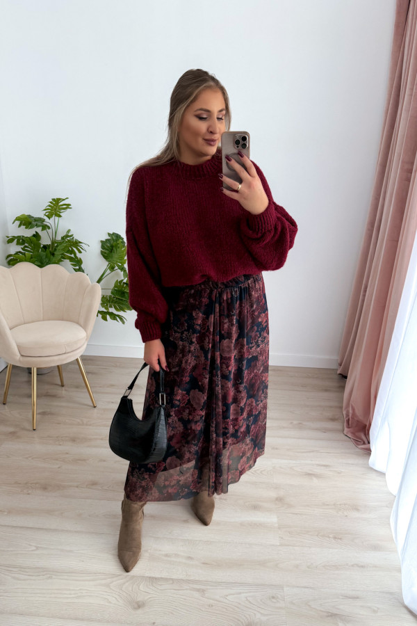 Spódnica maxi siateczkowa czarna w jesienne kwiaty Mariella 7