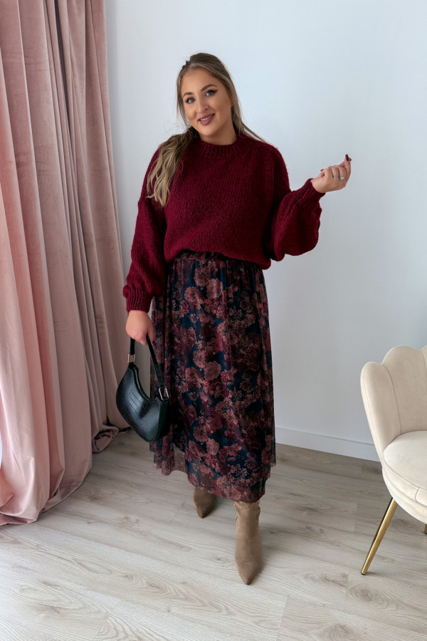 Spódnica maxi siateczkowa czarna w jesienne kwiaty Mariella 12