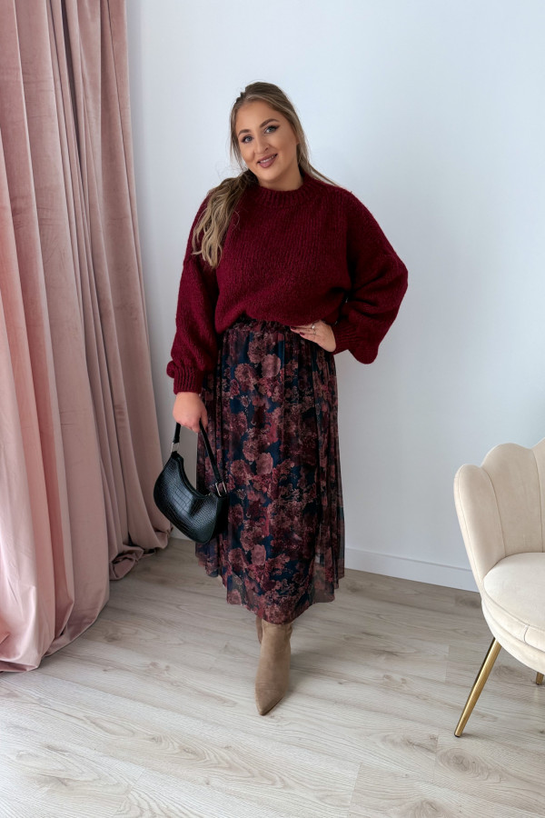 Spódnica maxi siateczkowa czarna w jesienne kwiaty Mariella 13