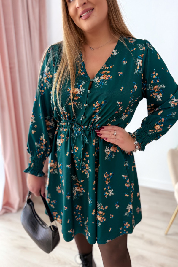 Sukienka krótka plus size butelkowa zieleń w kwiatki Nola 2