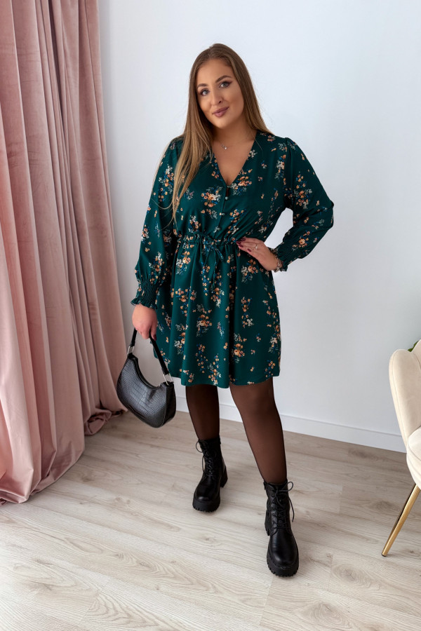 Sukienka krótka plus size butelkowa zieleń w kwiatki Nola 6