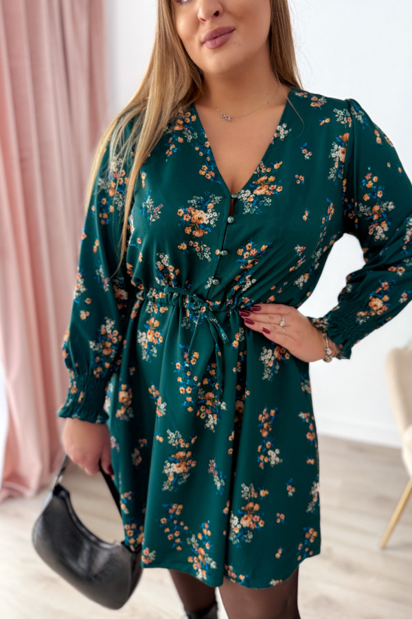 Sukienka krótka plus size butelkowa zieleń w kwiatki Nola 4