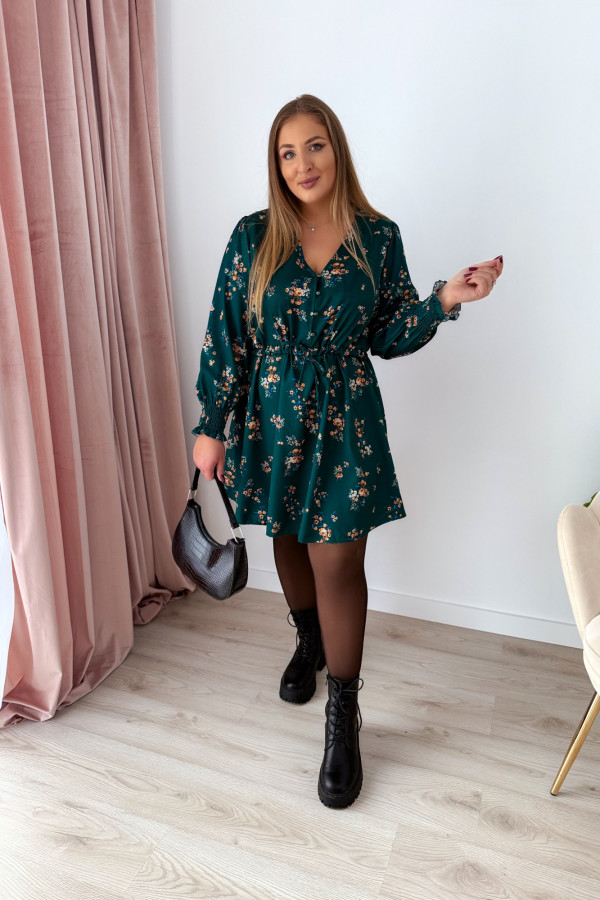 Sukienka krótka plus size butelkowa zieleń w kwiatki Nola