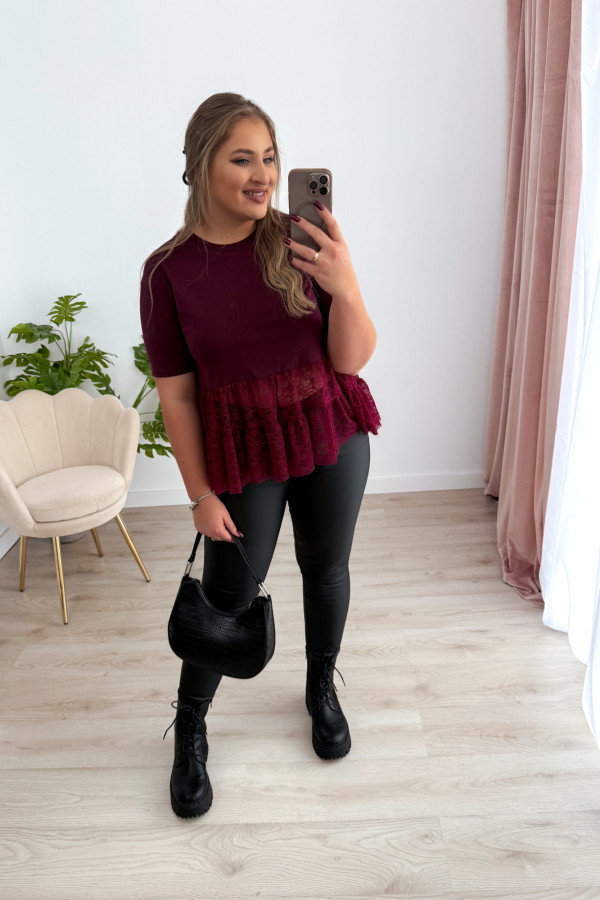 Bluzka na krótki rękaw z koronką Basanti - bordo 7