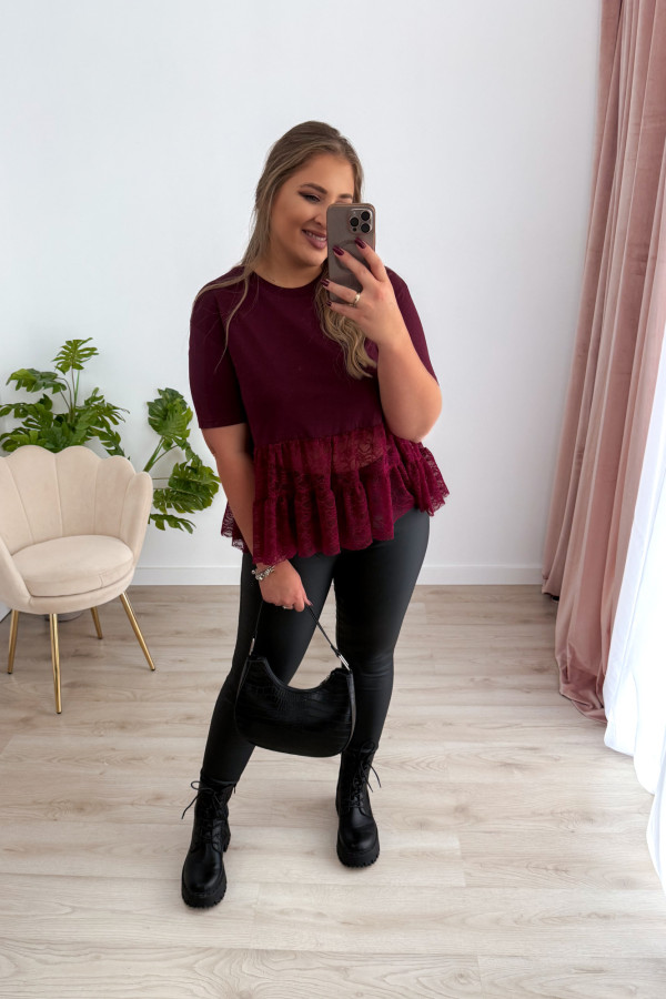 Bluzka na krótki rękaw z koronką Basanti - bordo 8
