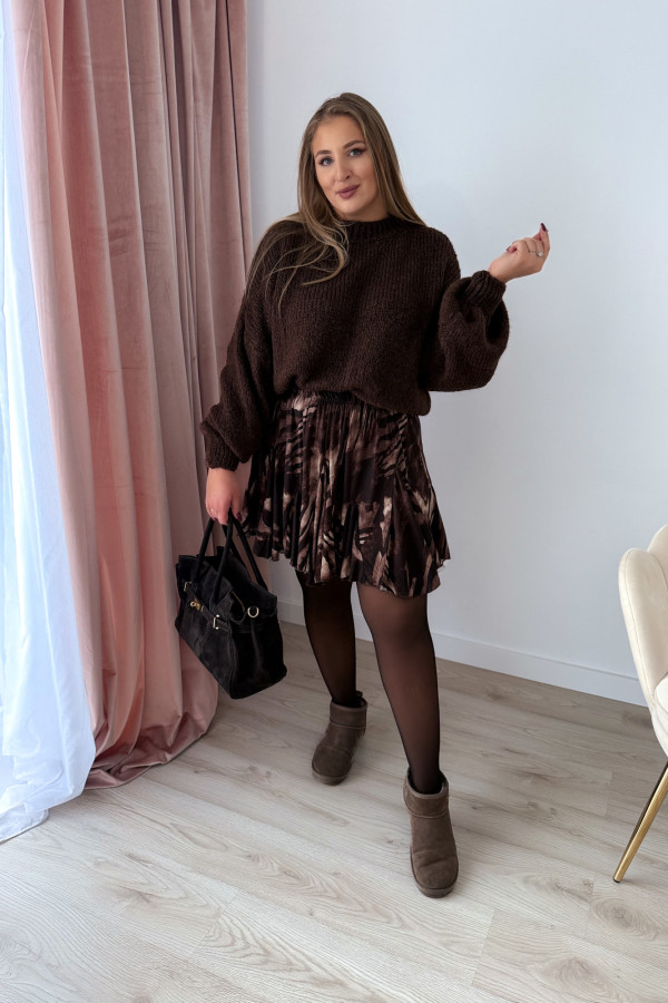 Spódniczka czekoladowo-beżowy wzór krótka rozkloszowana Kelli 11