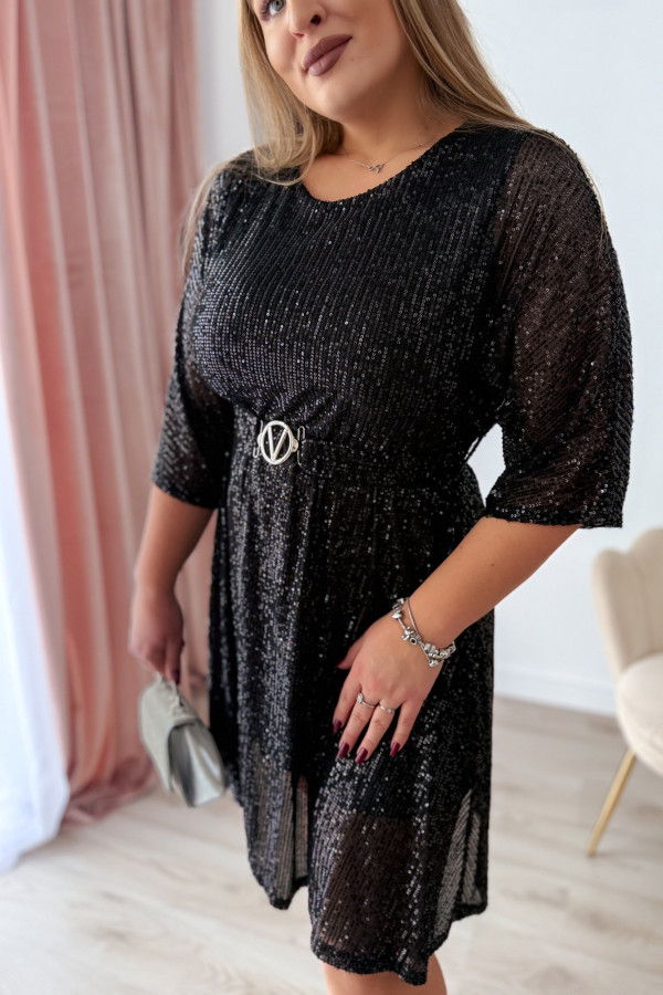 Sukienka cekiny z paskiem w talii Midnight Glow - czarna 1