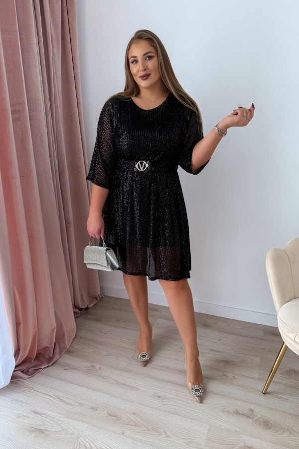 Sukienka cekiny z paskiem w talii Midnight Glow - czarna 2