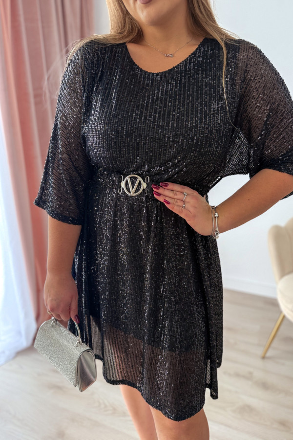 Sukienka cekiny z paskiem w talii Midnight Glow - czarna 4