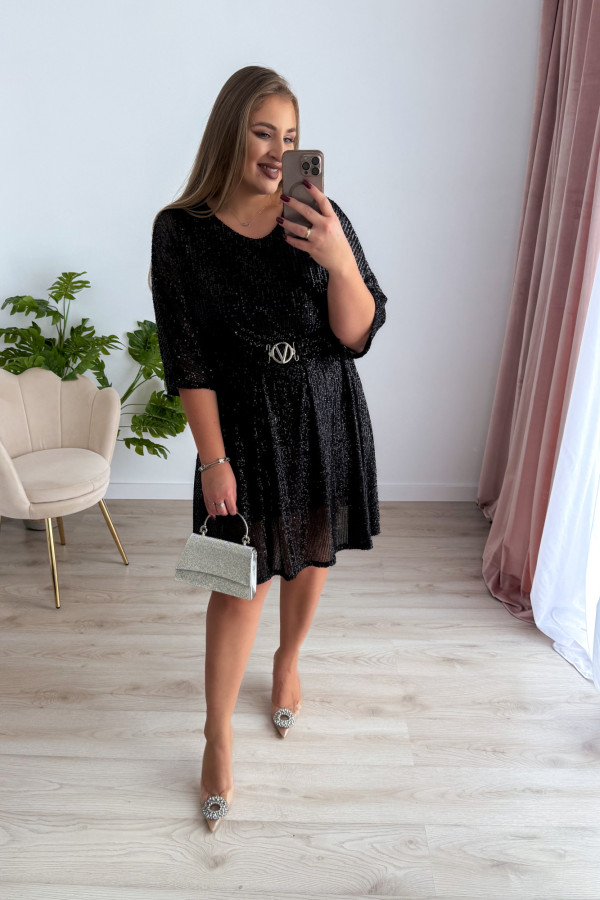 Sukienka cekiny z paskiem w talii Midnight Glow - czarna 5