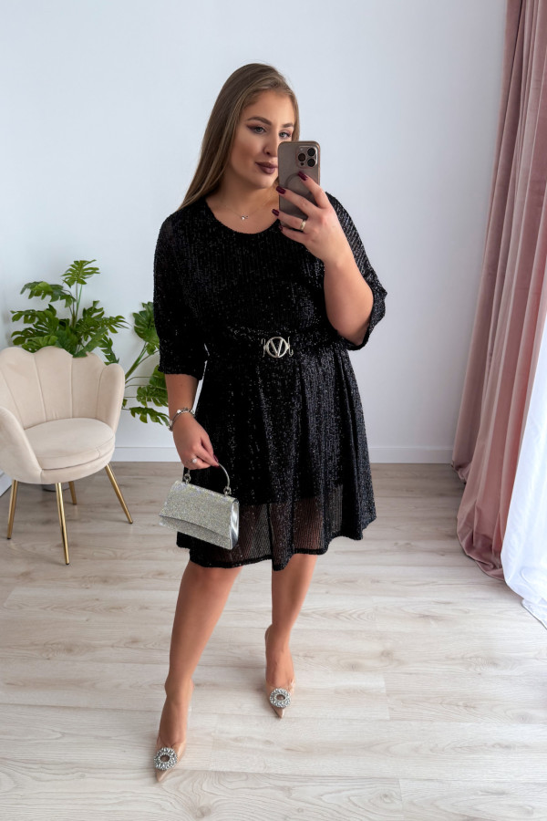 Sukienka cekiny z paskiem w talii Midnight Glow - czarna 6