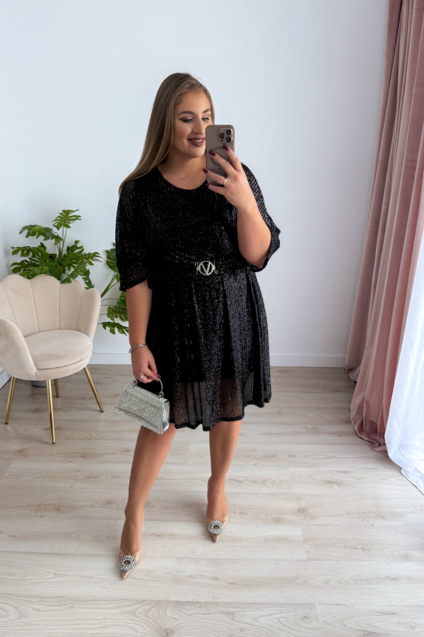 Sukienka cekiny z paskiem w talii Midnight Glow - czarna 7