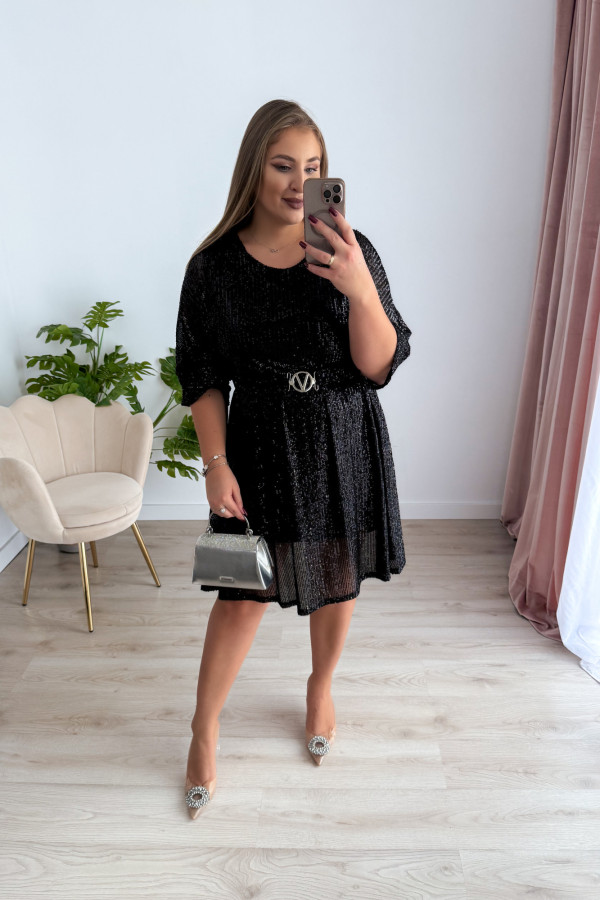 Sukienka cekiny z paskiem w talii Midnight Glow - czarna 8