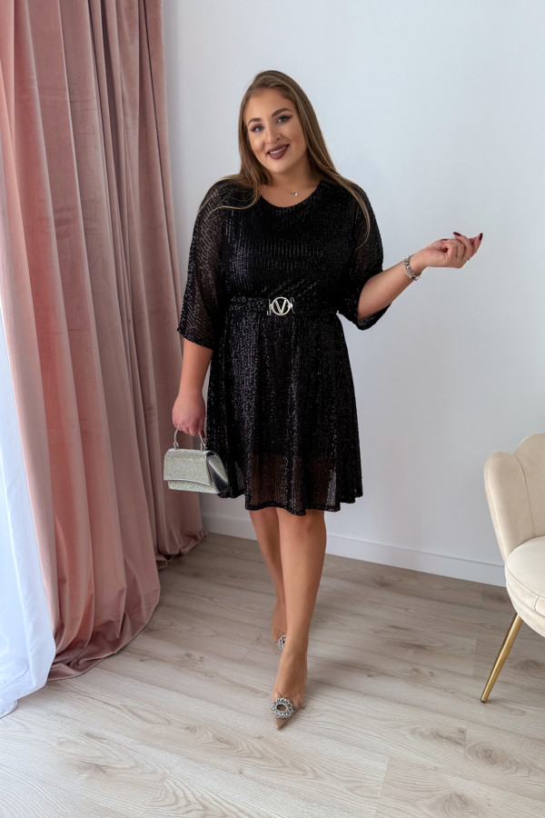 Sukienka cekiny z paskiem w talii Midnight Glow - czarna 9