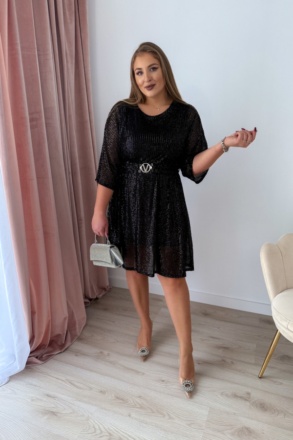 Sukienka cekiny z paskiem w talii Midnight Glow - czarna 10