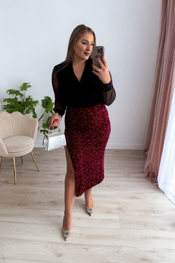 Spódnica midi cekinowa Bling - bordo 3