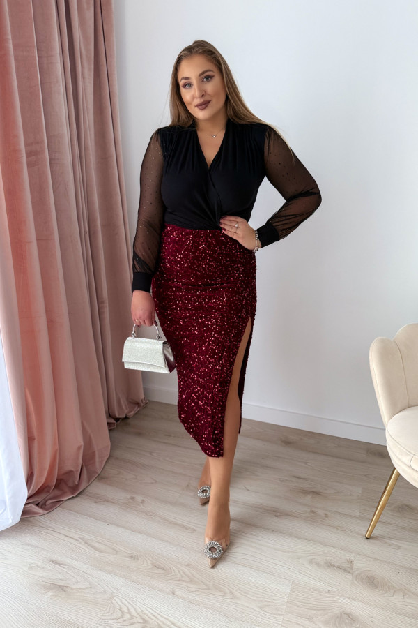 Spódnica midi cekinowa Bling - bordo 6