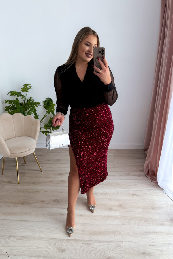 Spódnica midi cekinowa Bling - bordo 7