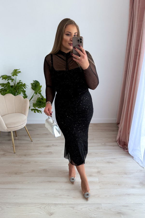 Komplet bluzka+spódnica mmidi ze srebrnymi drobinkami Hot Scene - czarny 1