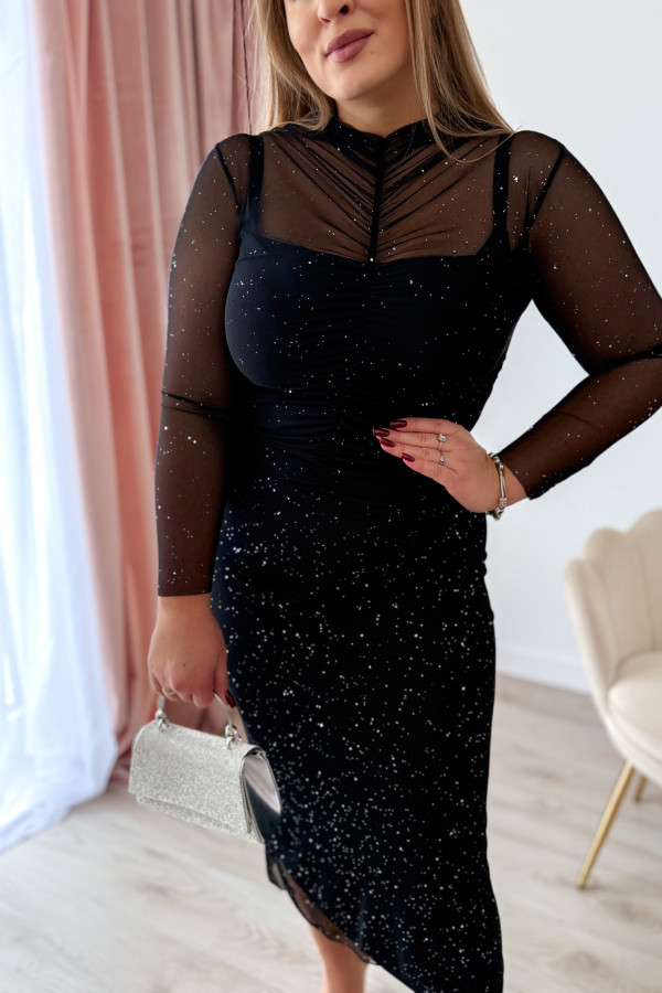 Komplet bluzka+spódnica mmidi ze srebrnymi drobinkami Hot Scene - czarny 3