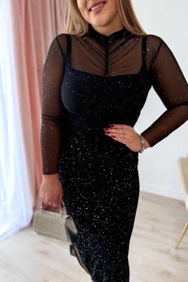 Komplet bluzka+spódnica mmidi ze srebrnymi drobinkami Hot Scene - czarny 7