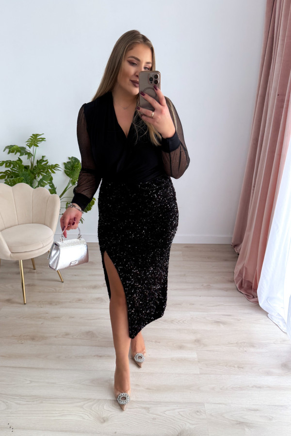 Body z siatkowanymi rękawami Champagne Moment - czarne 6