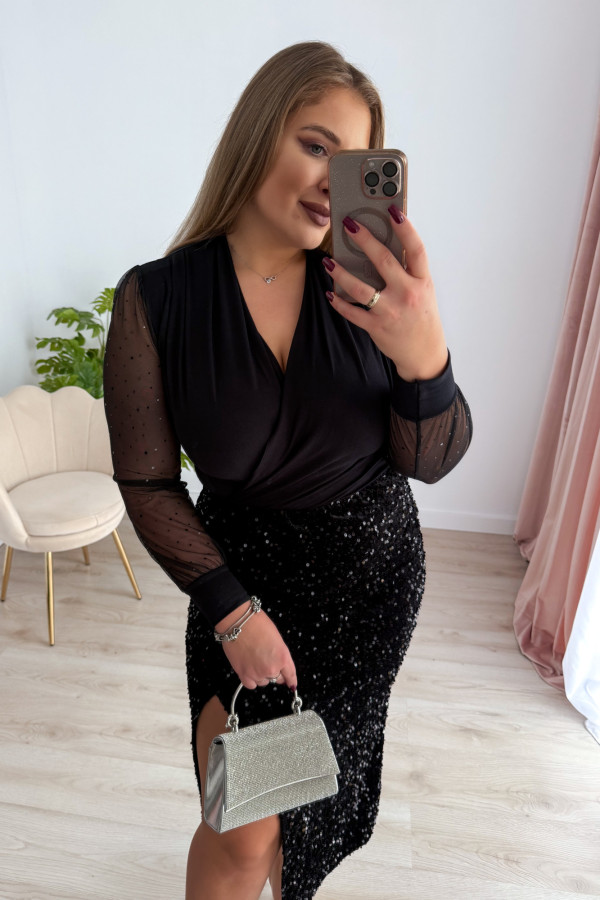 Body z siatkowanymi rękawami Champagne Moment - czarne 7
